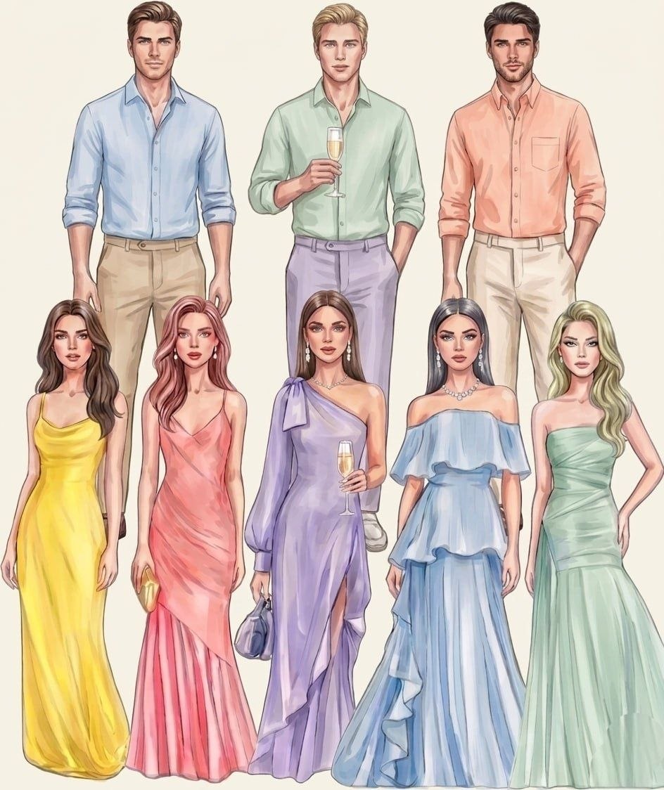 Wedding dress code inspiration — pastel formal attire